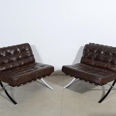 Barcelona Chairs Mies van der Rohe Brown Leather Chair 