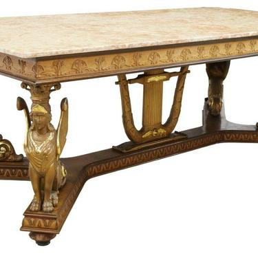 Table, Dining / Library, Large Empire Style Marble-Top Sphinx, 1900's, Vintage!!