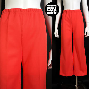 Cute Vintage 60s 70s Salmon Colored Polyester Wide Leg Pants 