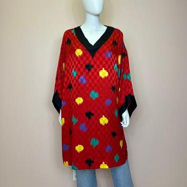 Vtg 1980s abstract print kimono sleeve tunic dress 