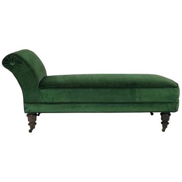 19th Century Chaise Longue in Emerald Green Velvet