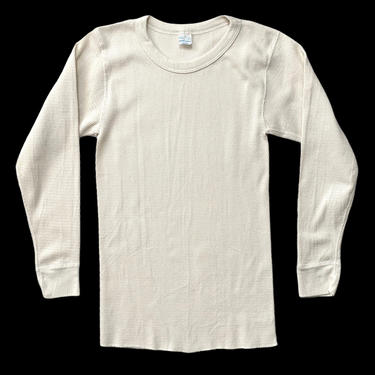 Vintage 1970s Thermal Cotton Undershirt ~ fits XS ~ Long John ~ Waffle Knit ~ Henley / Sweatshirt 