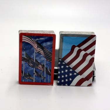vintage Hoyle patriotic flag cards/set of two unused card decks in plastic 