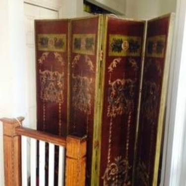 Beautiful Four Panel Hand-Painted Screen. Six feet tall. In good condition. Originally $1600, now $795