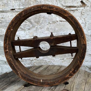 Vintage Wood Flat Belt Pulley Wheel