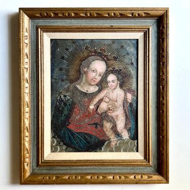 Reserved for PB Large Fine Antique Mexican Retablo Painting Mary Our Lady of Refuge for Sinners Layaway Payment 2 of 4 