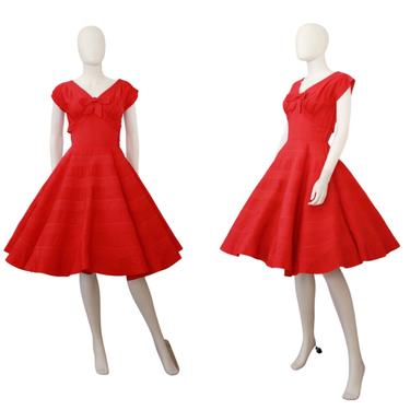 1950s Red Taffeta Fit & Flare Party Dress - 1950s Red New Look Dress - 1950s Red Party Dress - Vintage Red Party Dress | Size XS / Small 