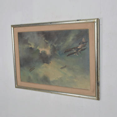 Mid Century Modern Art Painting Vintage Airplane Art, Oil on Canvas 