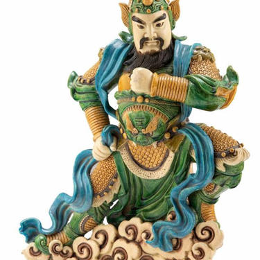 Qing Dynasty Chinese Sancai Glazed Pottery Temple Guardian Figure Antique Sculpture 