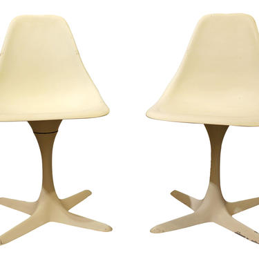 Pair of Mid-Century Danish Modern Burke Tulip Style Swivel Side/Dining Chairs 