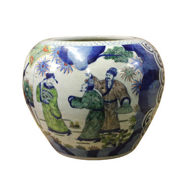 Chinese Oriental People Scenery Graphic Ceramic Vase Jar Pot ws394 