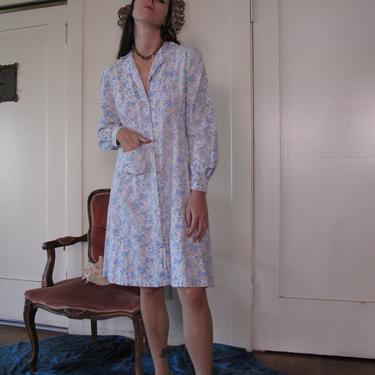 1940's French Work Wear Floral Cotton Overcoat or Dress sz Sm 