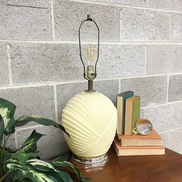 Table Lamp Retro 1980s Contemporary + Glass + Art Deco Revival + Baby Yellow + Wave Design + Mood Lighting + Home and Table Decor 