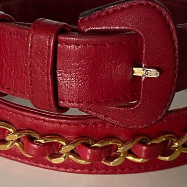Authentic CHANEL CC Logos Gold Chain Red Leather Belt