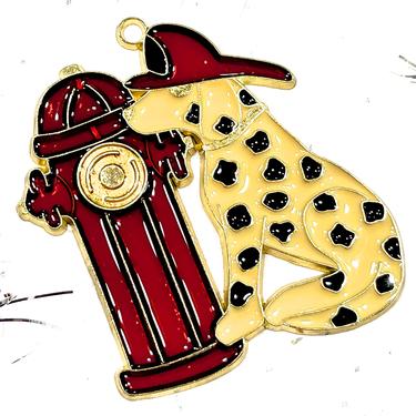 VINTAGE: 1980s - Retro Metal and Resin Fire Dept. Dog Ornament - Faux Stain Glass - Sun Catchers - Gift - SKU 15-E2-00033296 