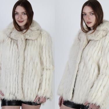 Vintage 70s Saga Arctic Fox Fur Coat Suede Corded Plush Shawl Collar Jacket 