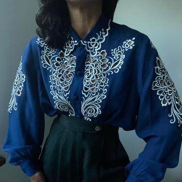 vintage pure silk embroidered sheer statement blouse 