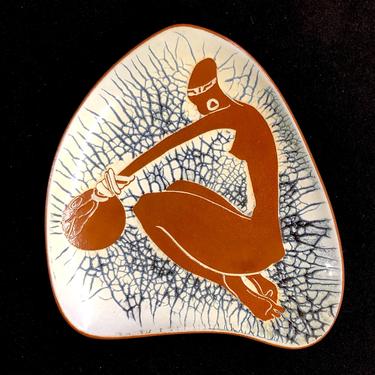 Rare Kalahari Pottery Ceramic Footed Wall Plate South African Mid Century Atomic Style Free Shipping 