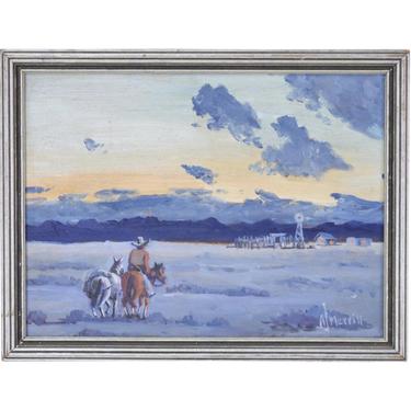 Vintage Oil Painting Horse &amp; Rider at Dusk New Mexico artist Arthur Merrill 