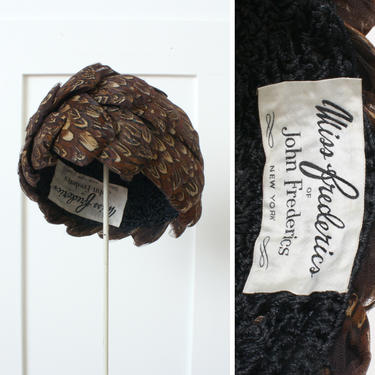 vintage 1960s feather hat • designer 'Miss Frederics' of John Frederics New York pheasant topper 