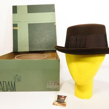 VTG Brown ADAM FEDORA HAT Premier Executive FUR FELT CAP W/ BOX Mod Clothes MCM