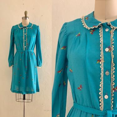 vintage 70's butterfly print dress // summer shirt dress 