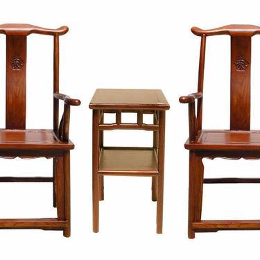Chinese Traditional Elm Wood Yoke-Back Armchair With Small Table , General Chair vs609E 
