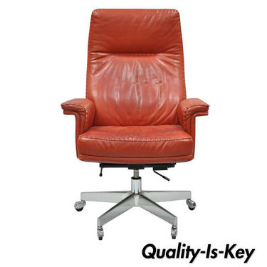 De Sede DS 35 Red Leather &amp; Chrome Caster Executive Swivel Office Desk Chair