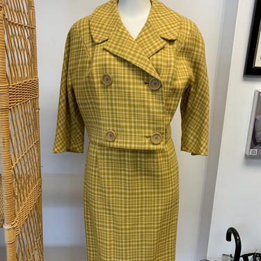 Yellow Plaid Wool Skirt Suit 