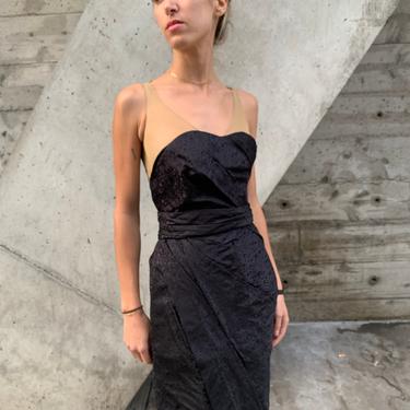 1990’s/2000’s Nina Ricci Nude Mesh and Strapless Silk Dress
