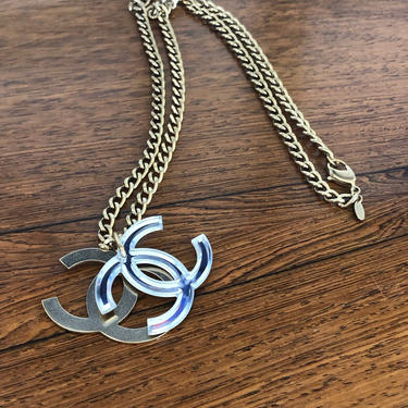 Vintage 1993 93P CHANEL CC Logo Gold Plated Double HEART Charm, Moonstone  Vintage