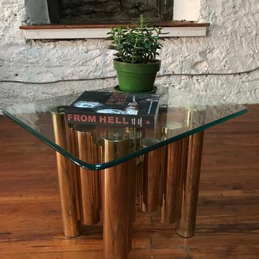Mid century end table mid century glass top side table Baughman glass and brass end table 