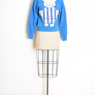 vintage 80s sweatshirt top blue teddy bear athletic baseball shirt applique S clothing 