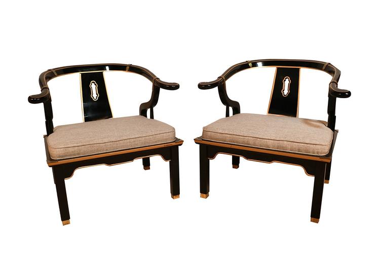 Chinese Style Black Horseshoe Chairs James Mont For Century 