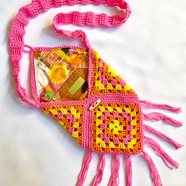 pink sunset crochet crossbody bag