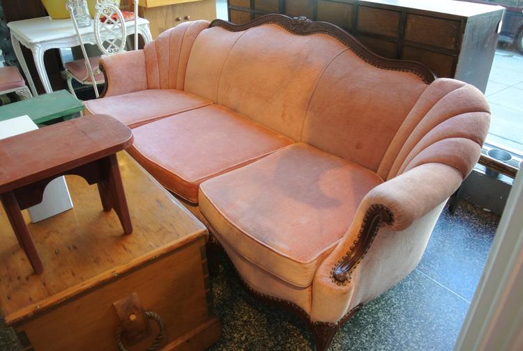 Velour channel back victorian-style sofa