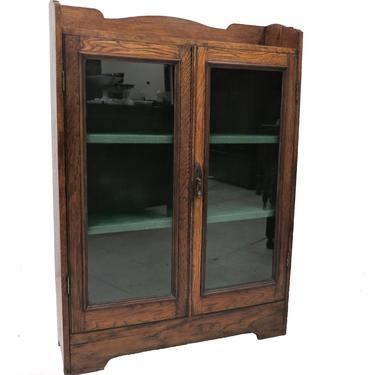 Oak Bookcase | Vintage English Double Glass Door Oak Bookcase 