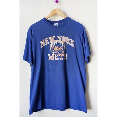 Vintage 80s New York Mets Blue Cotton Worn In TShirt Size Med/Large 