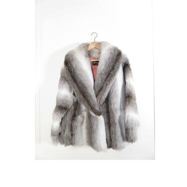 Vintage 80s Faux Fur Shawl Collar Coat Size L 