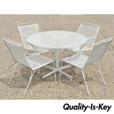 Mid Century Modern Wrought Iron 5 Pc Patio Garden Dining Set 4 Chair Round Table