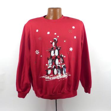 Ugly Christmas Sweater Vintage Sweatshirt Penguin Party Xmas Tacky Holiday L 