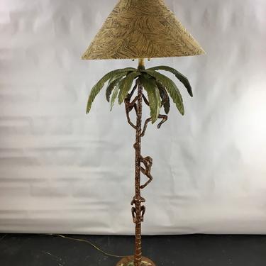 Vintage Hollywood Regency palm tree with monkeys floor lamp by Frederick Cooper of Chicago 
