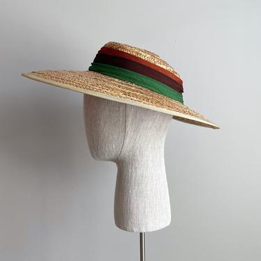 Vintage 40s Wide Brim Straw Sun Hat 