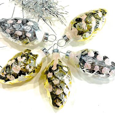 VINTAGE: 5pc - Small Pinecone Glass Ornaments - Feather Tree Ornaments - SKU 30-404-00033817 