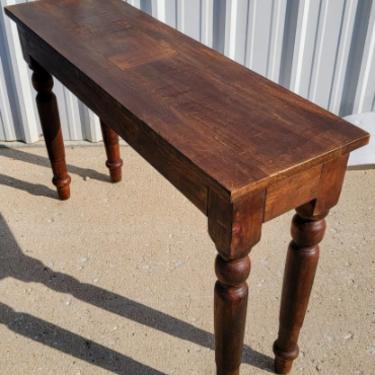 Vintage Rustic Reclaimed Barn Wood 3 Drawer Turned Leg Console Table