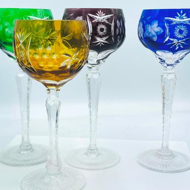 Vintage set of (4)  Nachtmann Traube Etched Hock Wine Glass Goblets Bohemian - Cut to Clear 