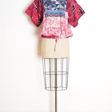 vintage 90s top batik print cotton quilted patchwork hippie boho shirt L/XL clothing 