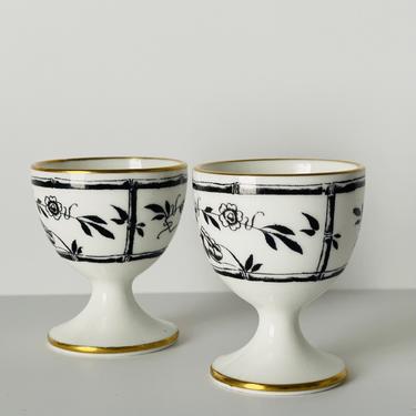 Hammersley  “Black Bamboo” Egg Cups, Pair