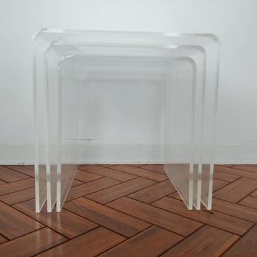 Mid Century Modern Set of 3 Nesting Lucite Waterfall Side Tables c 1970's