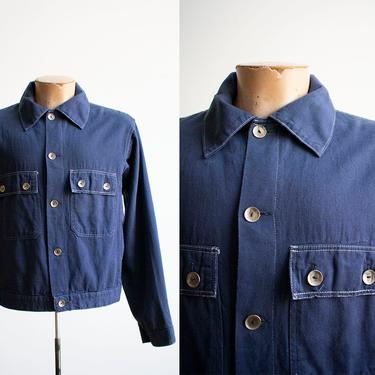 Vintage 1970s Chore Coat / 1970s Cotton Jacket / Vintage Sanforized Jacket / Vintage Navy Blue Jacket / Vintage Chore Coat Large / 1970s 